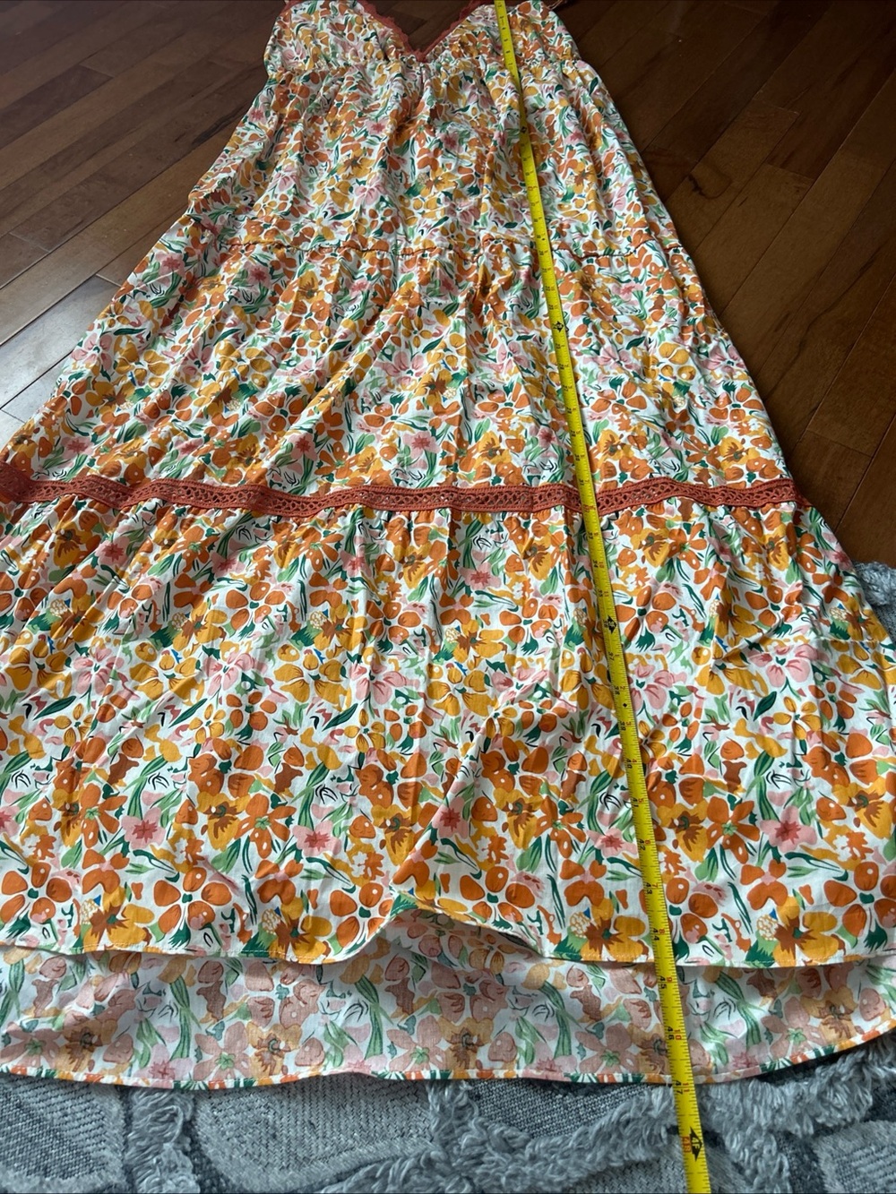 Women's Orange Floral Maxi Dress with Spaghetti Straps - Picture 5 of 8